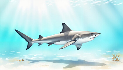 Fototapeta premium Majestic Blacktip Shark gliding in calm water, marine tranquility