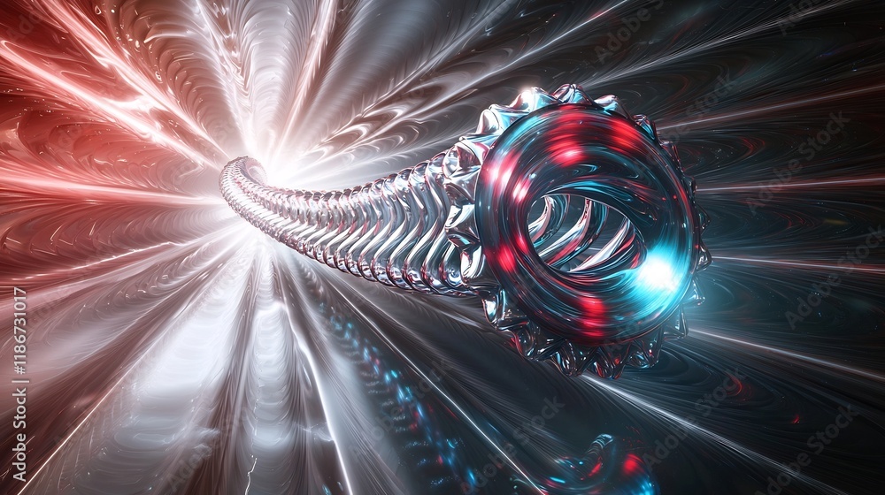 Poster dazzling abstract digital imagery featuring rhythmic iridescent structures in a captivating kaleidos