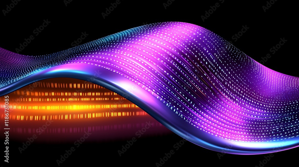 Poster close-up view of interlaced metallic textures with vibrant colors and dynamic patterns showcasing li