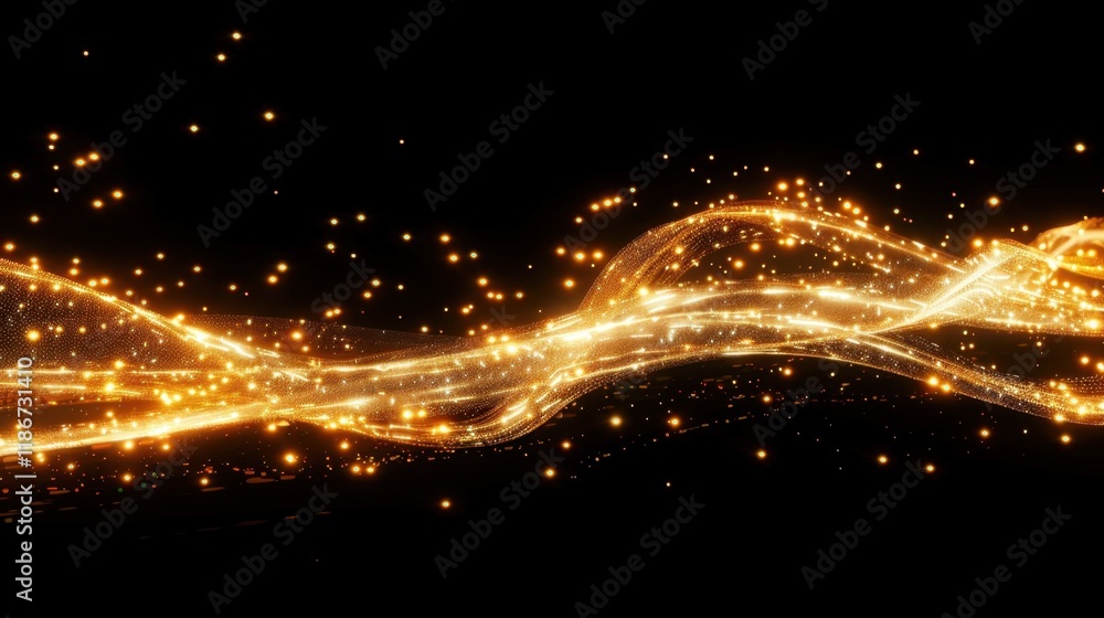Aufkleber glowing golden wave with sparkling lights on black background, creating magical and dynamic atmosphe