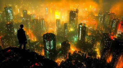 Obraz premium Futuristic Neon Cyberpunk Cityscape with Vibrant Lights