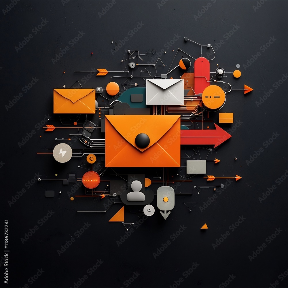 Poster interconnected digital landscape featuring expressive freehand user figures overlapping geometric ar