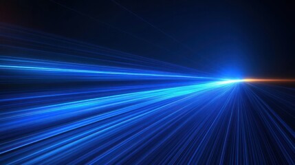 Abstract blue light streaks converging at horizon.