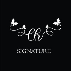 LH Handwritten initial letter, LH simple signature vector logo with butterfly shape variation, beauty, photography letter logo design. L H