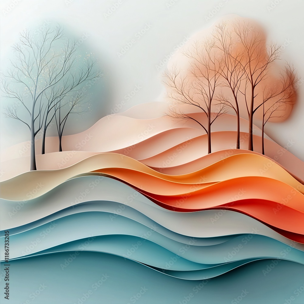 Poster ethereal and imaginative abstract digital painting with shimmering wavy iridescent shapes soft paste