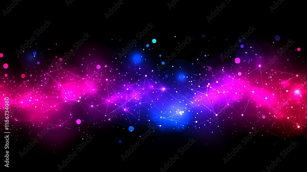 Poster dynamic illustration of an interconnected sphere with vibrant colors and abstract patterns expressin