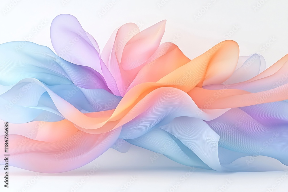 Poster mesmerizing abstract design featuring dynamic undulating iridescent waves in a serene icy color pale