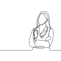 Continuous line drawing of a doctor with stethoscope. One line art of health care concept.