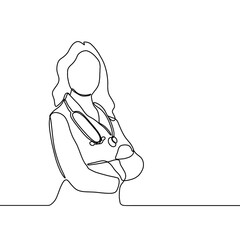 Continuous line drawing of a doctor with stethoscope. One line art of health care concept.
