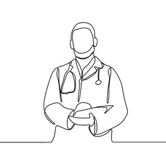 Fototapeta premium Continuous line drawing of a doctor with stethoscope. One line art of health care concept.