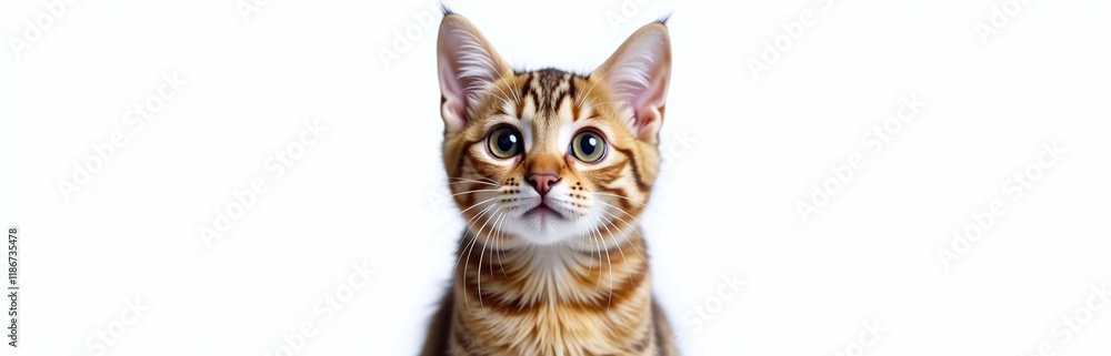 Poster british cat sits surprised with huge eyes in a funny portrait isolated against a plain white backgro