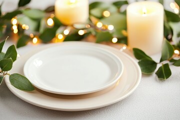 Elegant Table Setting with Candles and Greenery Warm Festive Dinner Decor