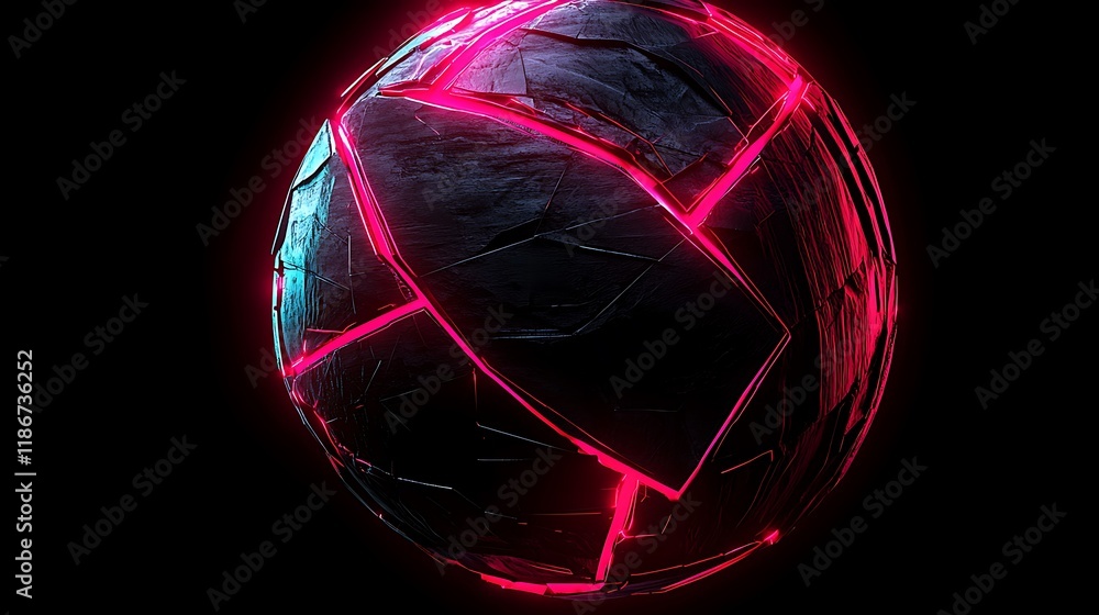 Aufkleber Futuristic Glowing Globe Wrapped in Mesh, Featuring Intricate Patterns and Vibrant Neon Colors, Ideal for Sci-Fi Themes and Modern Technology Concepts