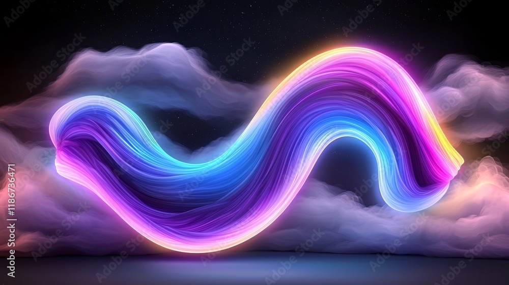 Poster captivating abstract featuring flowing iridescent shapes in a visually striking shimmering compositi
