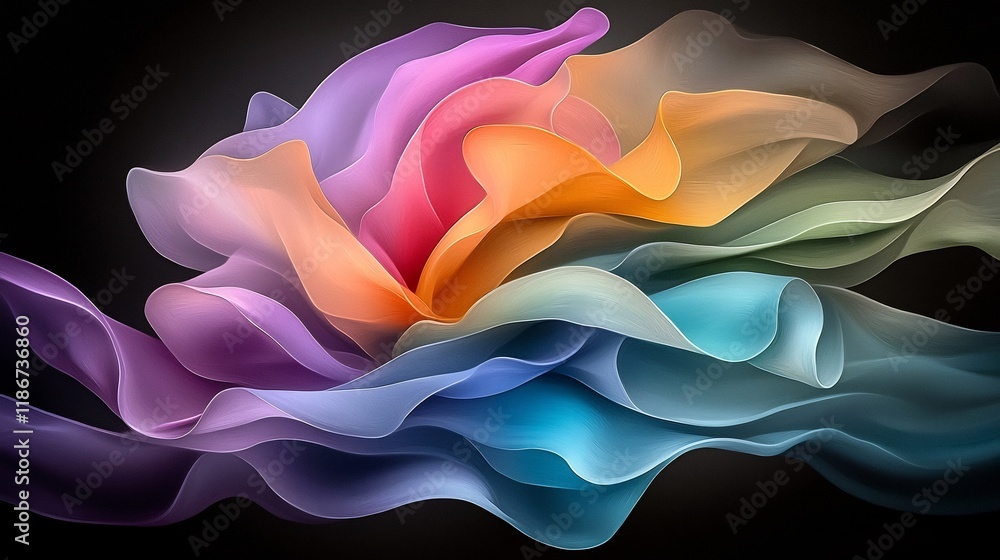 Poster captivating iridescent flows a visually striking abstract featuring flowing shimmering shapes in a v
