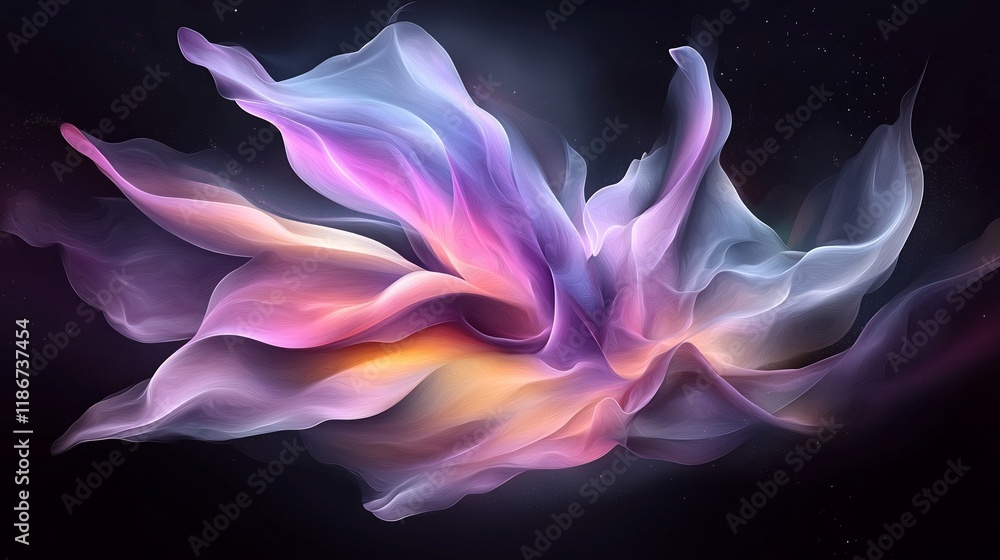 Poster captivating abstract featuring a visually stunning shimmering composition of flowing iridescent shap