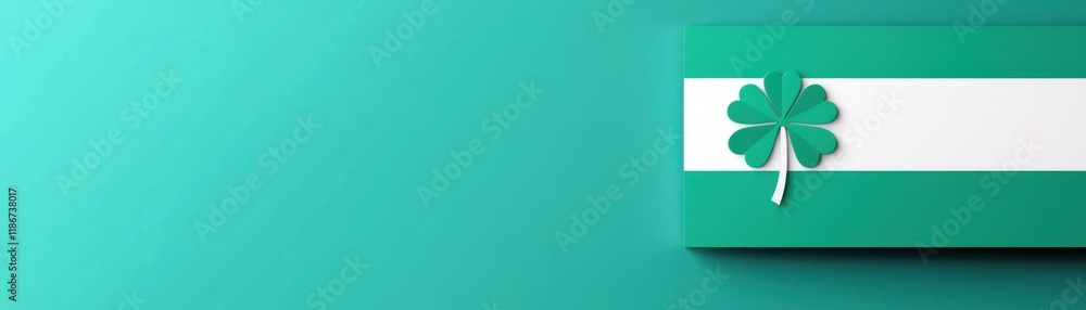 Poster a simple design featuring a green background and a white stripe with a shamrock symbol, perfect for 