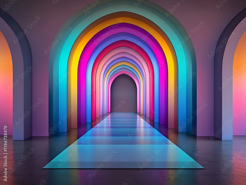 Poster mesmerizing abstract prismatic formations featuring luminous iridescent shapes in a hypnotic kaleido