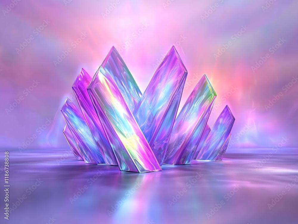 Poster mesmerizing abstract formations luminous iridescent shapes in a hypnotic prismatic layout with capti