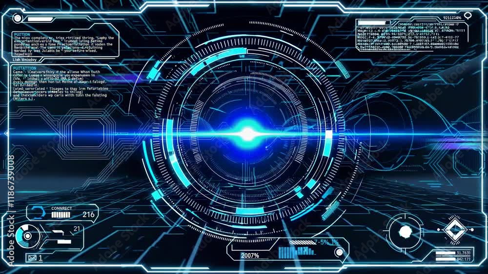 Poster interactive digital interface showcasing futuristic data visualization and technology in a virtual e