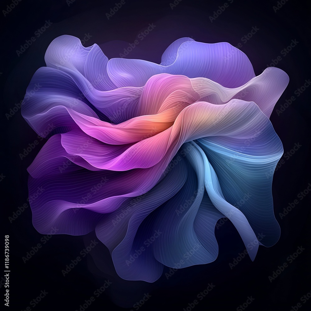 Poster mesmerizing futuristic abstract iridescent wavelike patterns in vibrant violet and azure tones hypno