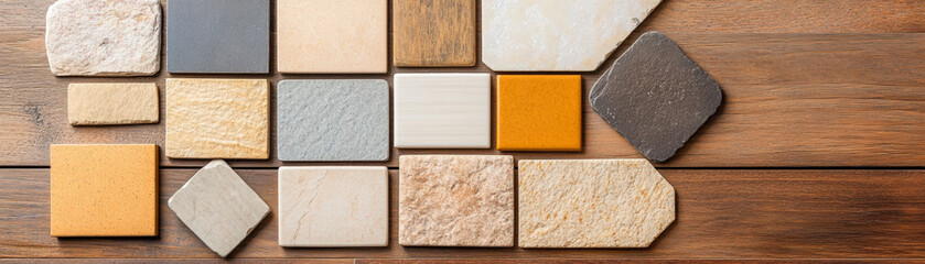 Fototapeta premium Explore diverse tile designs on wood surfaces for home decor. Enhance interiors with unique textures and colors. Stylish flooring ideas.