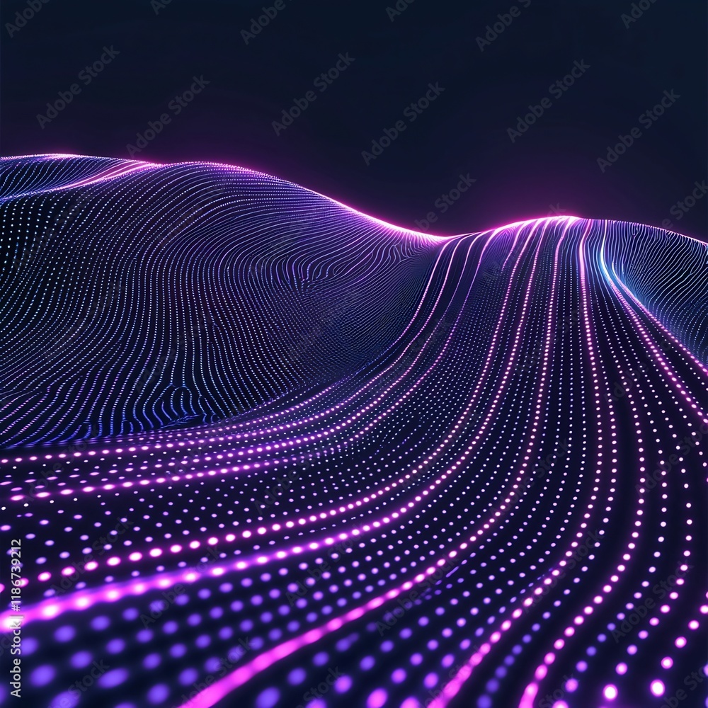 Poster mesmerizing iridescent futuristic abstract wavelike patterns in deep violet and brilliant azure tone