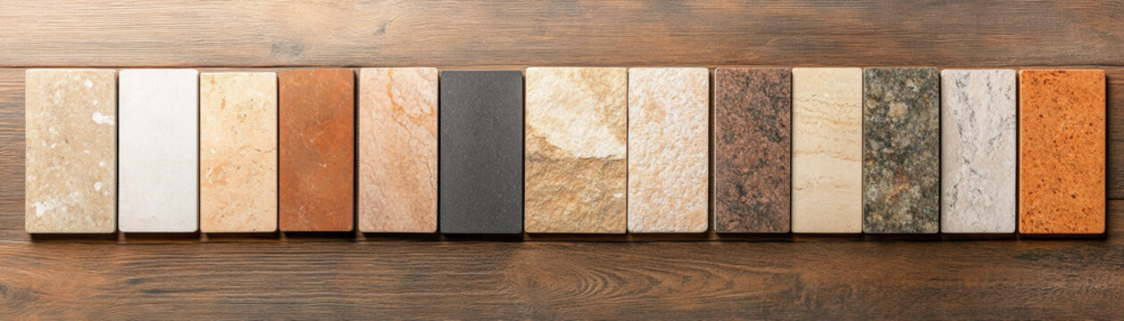 Explore a diverse selection of stone countertop samples. Perfect for modern kitchen design and renovation inspiration. High-quality materials.