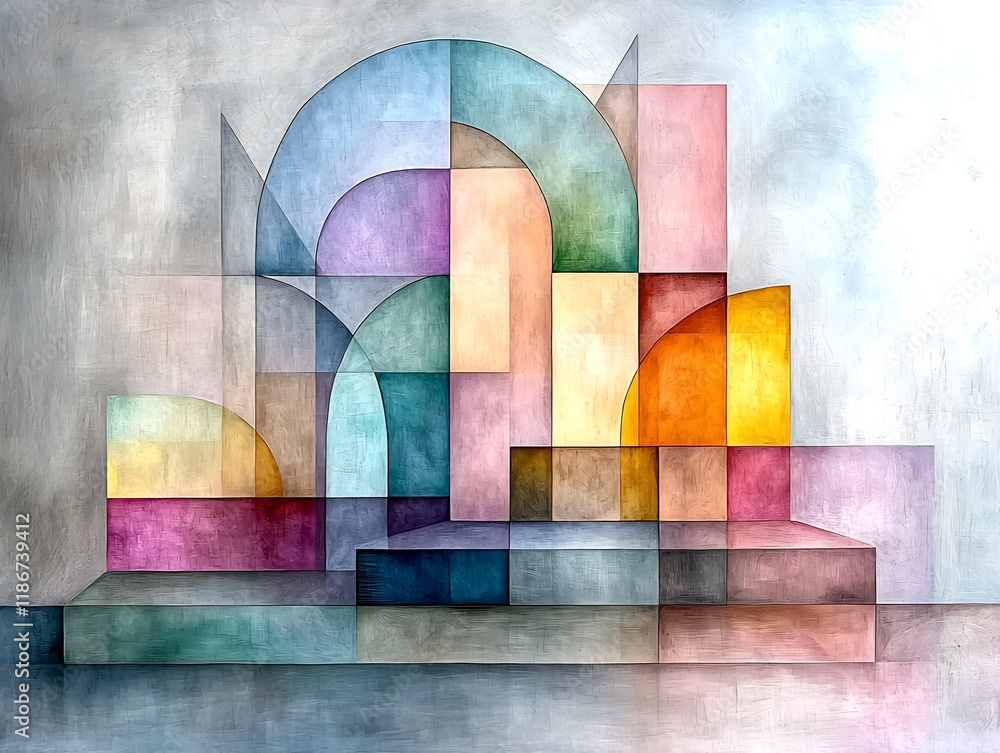Poster breathtaking abstract design with pulsating geometric constructions in a hypnotic glistening spectac