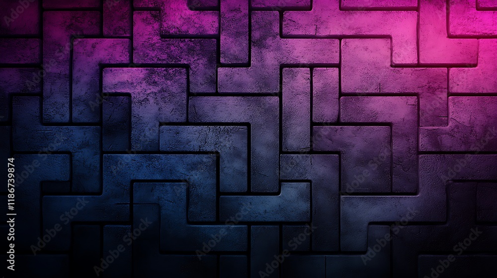 Poster mesmerizing digital maze design with abstract patterns in shades of purple and blue perfect for back