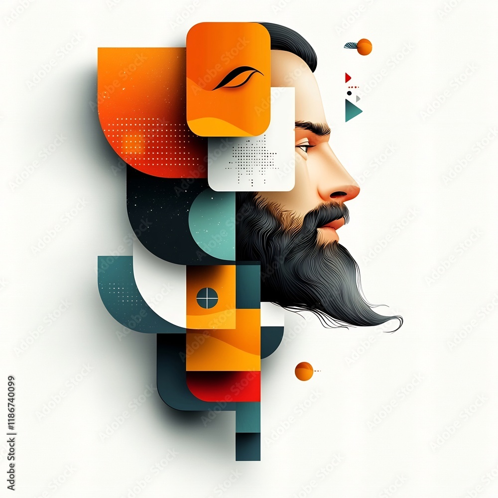 Aufkleber vibrant abstract digital featuring a quirky character overlapping information graphs bold typography