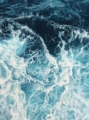 Naklejka premium Pure blue turquoise water texture of the ocean sea with foam and waves