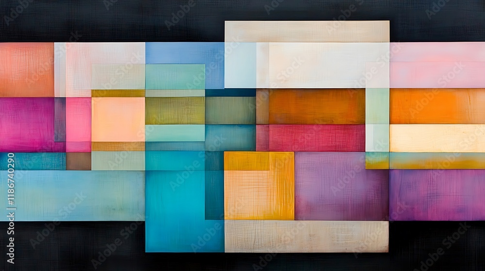 Poster mesmerizing display of layered translucent colors in an abstract composition featuring blocks and ge