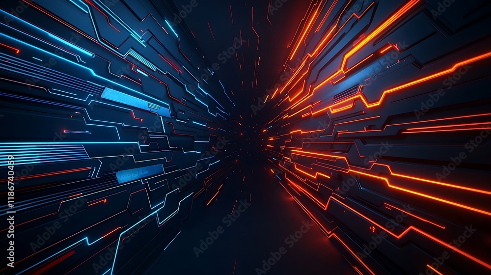 Poster mesmerizing display of layered translucent lines in red and blue creating a dynamic abstract backgro