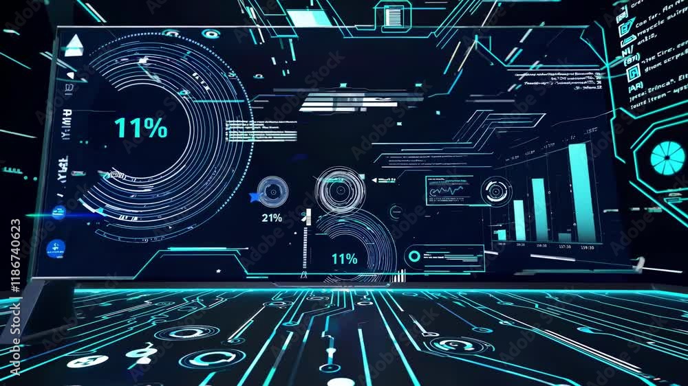 Poster exploring an immersive digital environment with dynamic visual effects and interactive elements. fvx