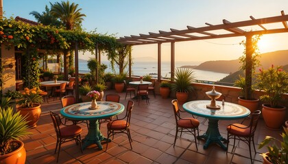 Outdoor Terrace with Sunset View and Ocean Scene