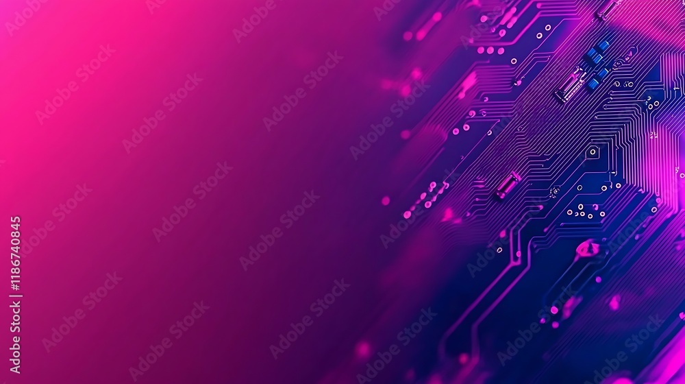 Poster close-up view of a minimalist circuit board in abstract colors highlighting the intricate connection
