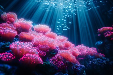 A coral reef where the coral emits digital light patterns, creating a vibrant, underwater tech ecosystem
