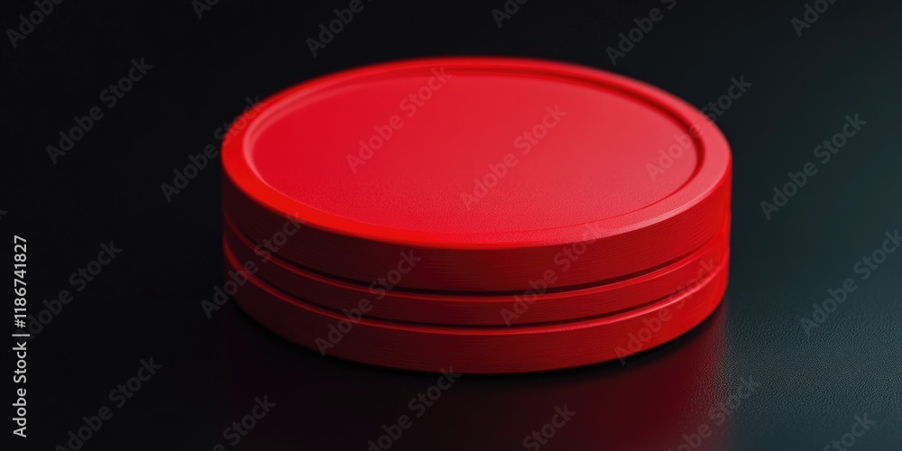 Poster a close-up view of a bright red plastic object sitting on a table, perfect for highlighting small de