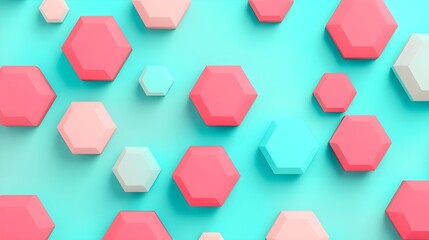 Coral and Light Blue Hexagonal Pattern with Gradient Design Elements