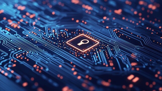 Abstract Digital Background With Circuit Patterns and Lock Symbol