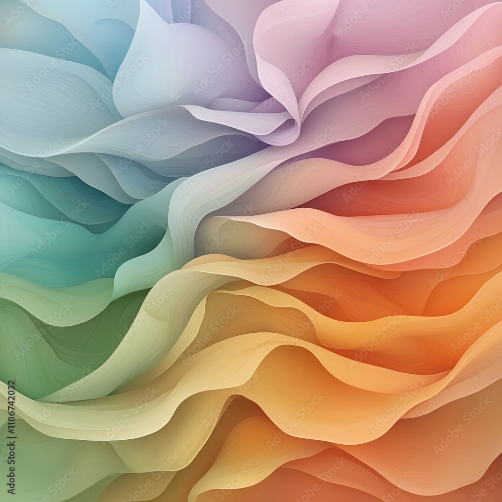 Poster Flowing undulating patterns of vivid iridescent color gradients create a surreal ethereal digital artwork with a aesthetic