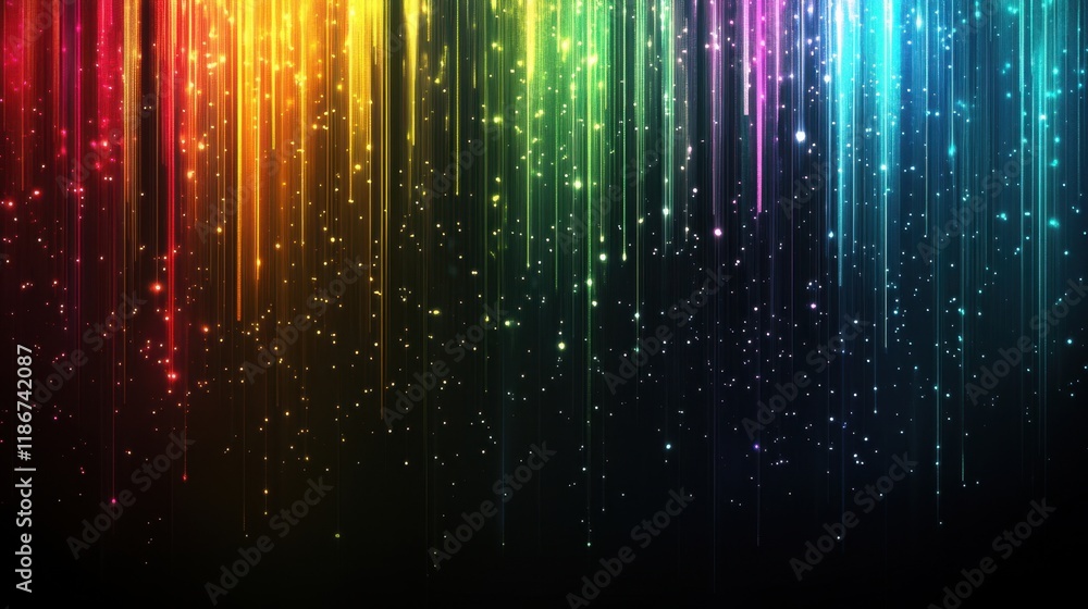 Poster colorful light trails with sparkles on dark background for design