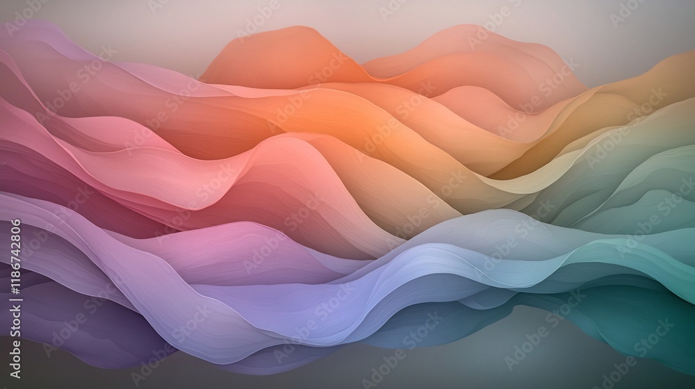 Poster breathtaking abstract design featuring undulating iridescent forms in a captivating shimmering displ