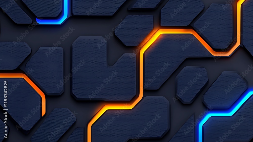 Poster seamless pattern featuring overlapping shapes in vibrant blue and orange tones for background and de