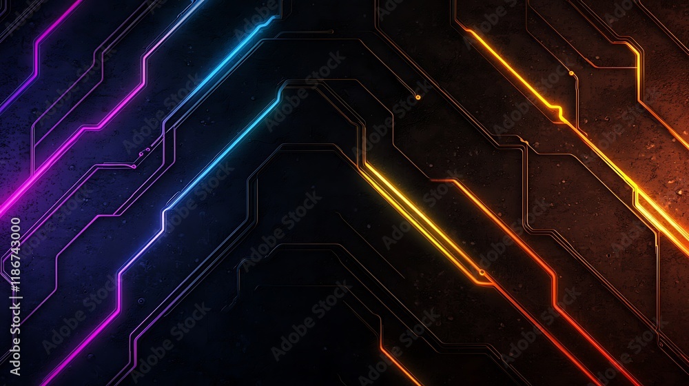 Poster seamless pattern with overlapping blue and colorful lines creating a dynamic visual experience for m
