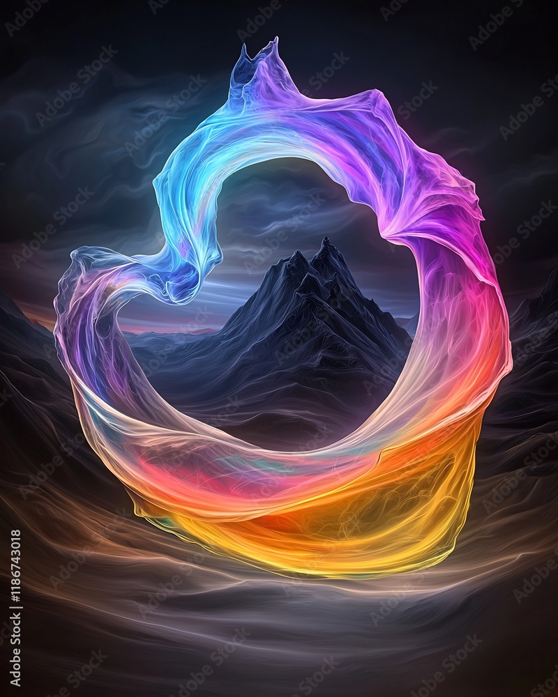 Poster mesmerizing iridescent contours swirling in a dynamic kaleidoscopic design with rhythmic fractal str