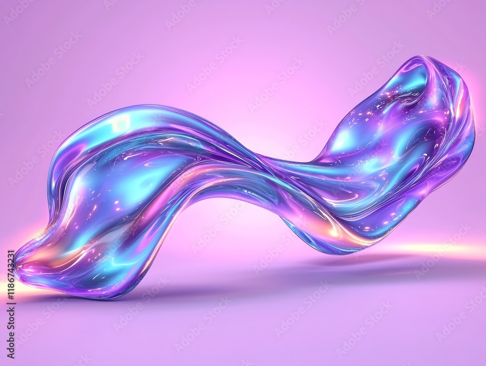 Poster dreamlike and captivating iridescent undulating forms composition in mesmerizing violet and azure hu