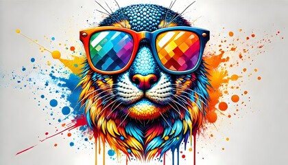 Colorful Animal with Rainbow Glasses and Paint Splatters