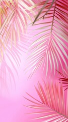 Pink golden palm leaves casting tropical summer energy against vivid pink background, evoking exotic minimalist design style
